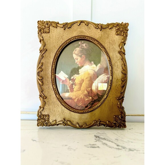 Vintage 1982 Homco Reproduction Young Girl Reading by Fragonard Ornate Frame